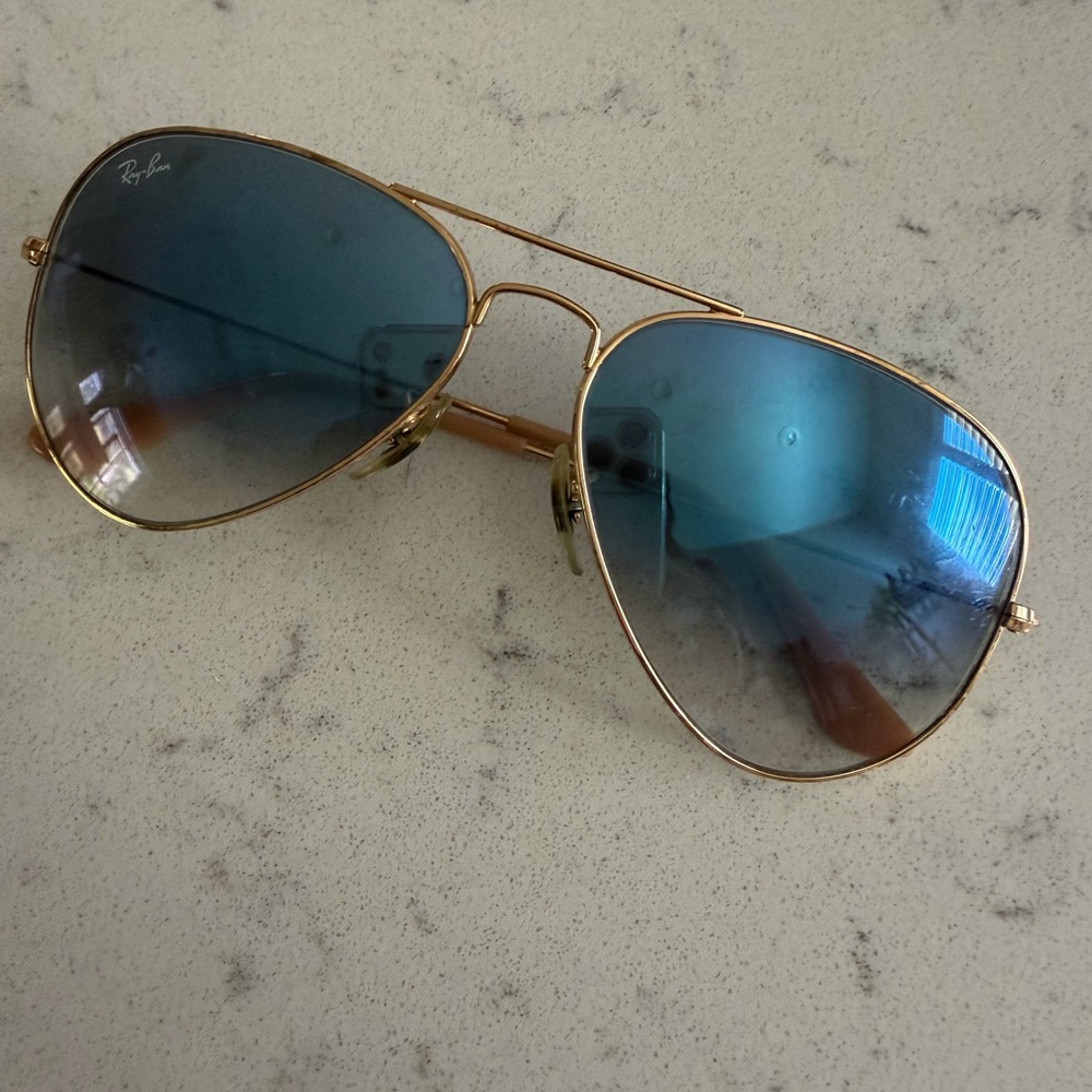 Ray-Ban Gold Frame Sunglasses with Blue Tint